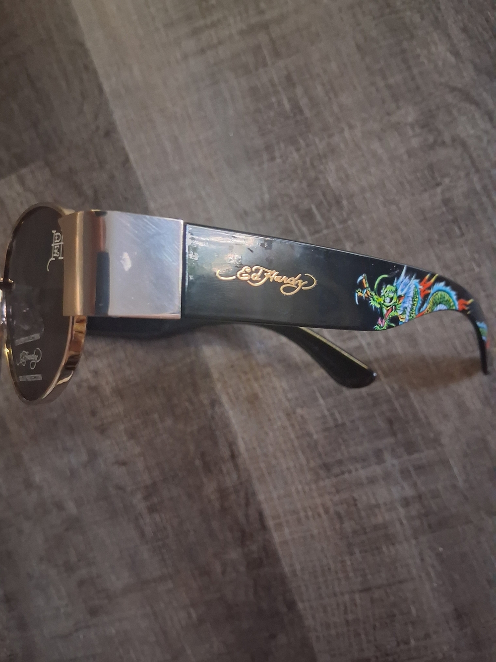 Ed Hardy Black Sunglasses with Multicolor Dragon Accent